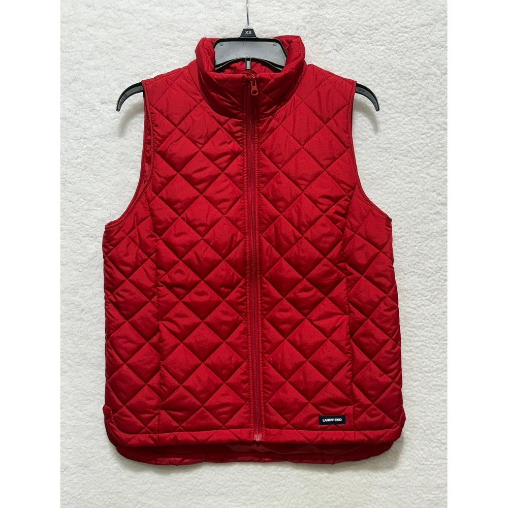 Lands' End Red‎ Quilted Vest Menswear Sleeveless Full Zip Casual Layering